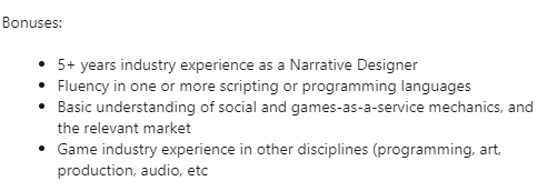 Let's play a fun round of "how senior do you think this Narrative Design role is"! Associate (entry level), Mid, Senior, Principal, or Director?