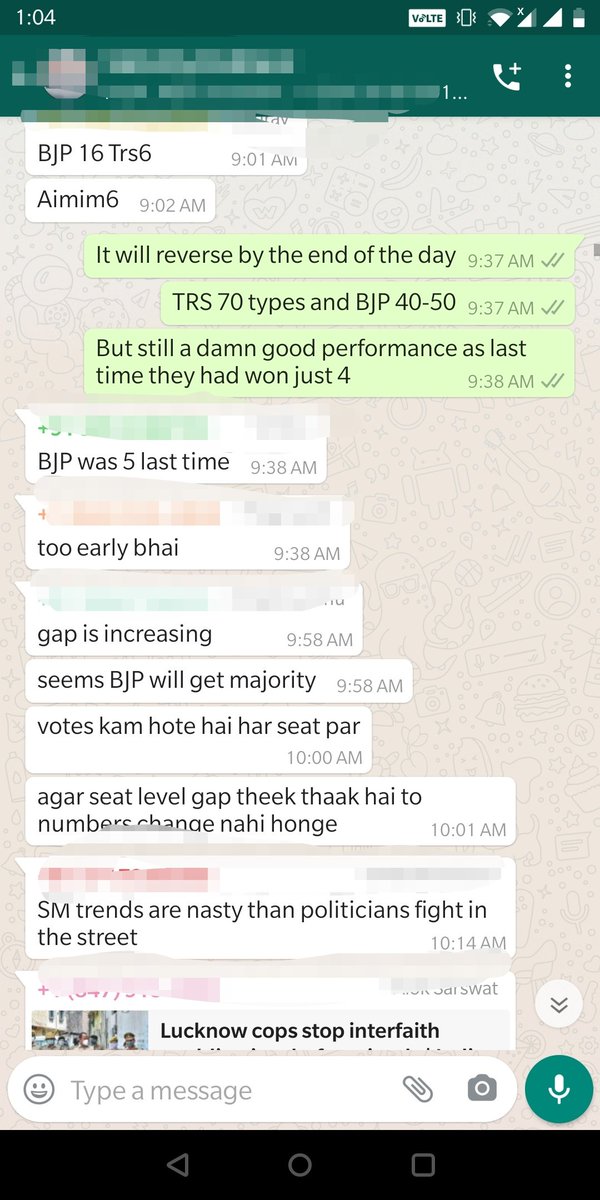 Usually I don't predict local polls.But just a snapshot from a few days back. Add to it read the 1st tweet link shared above and the entire thread of West Bengal 2019. Everything was almost 100% accurate.Whether it is local polls or US polls, I have identified trends correctly.