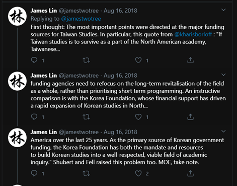 21/ Also James: "all the funding for me is totally innocent!" Also also James: "Taiwan studies needs more funding"