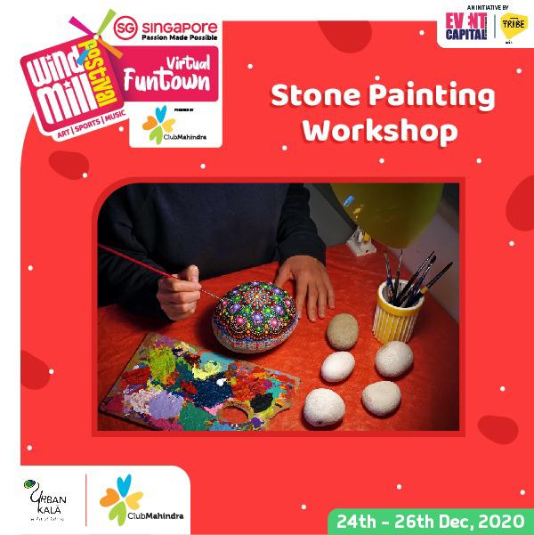 Explore Your Creativtiy! Let's paint on Stones & Pebbles and use colors to mix art with nature. Sign-up for Stone Painting workshop by Urban Kala powered by Club Mahindra virtualfuntown.live #windmillfest #letswindmill #windmillchristmas #windmill2020 #kidsfestival