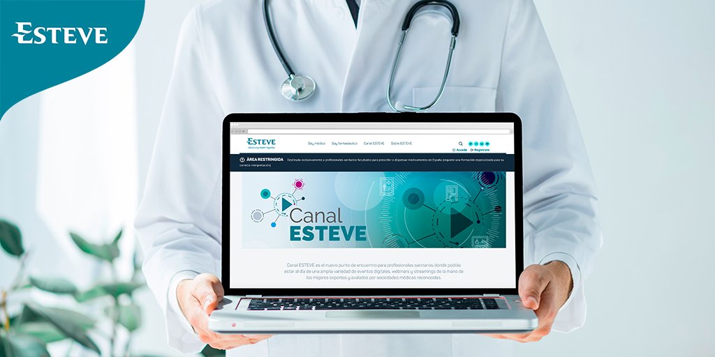 ESTEVE_ESP's tweet photo. ¿Eres profesional de la #salud?⚕️¡Entonces esta información te interesa! 💻Visita Canal #ESTEVE para disponer de un gran abanico de contenidos digitales de diferentes especialidades y avalados por sociedades médicas reconocidas.
Conoce la plataforma👉 https://t.co/1bTeFozSM8 https://t.co/SOgtuKOPAf