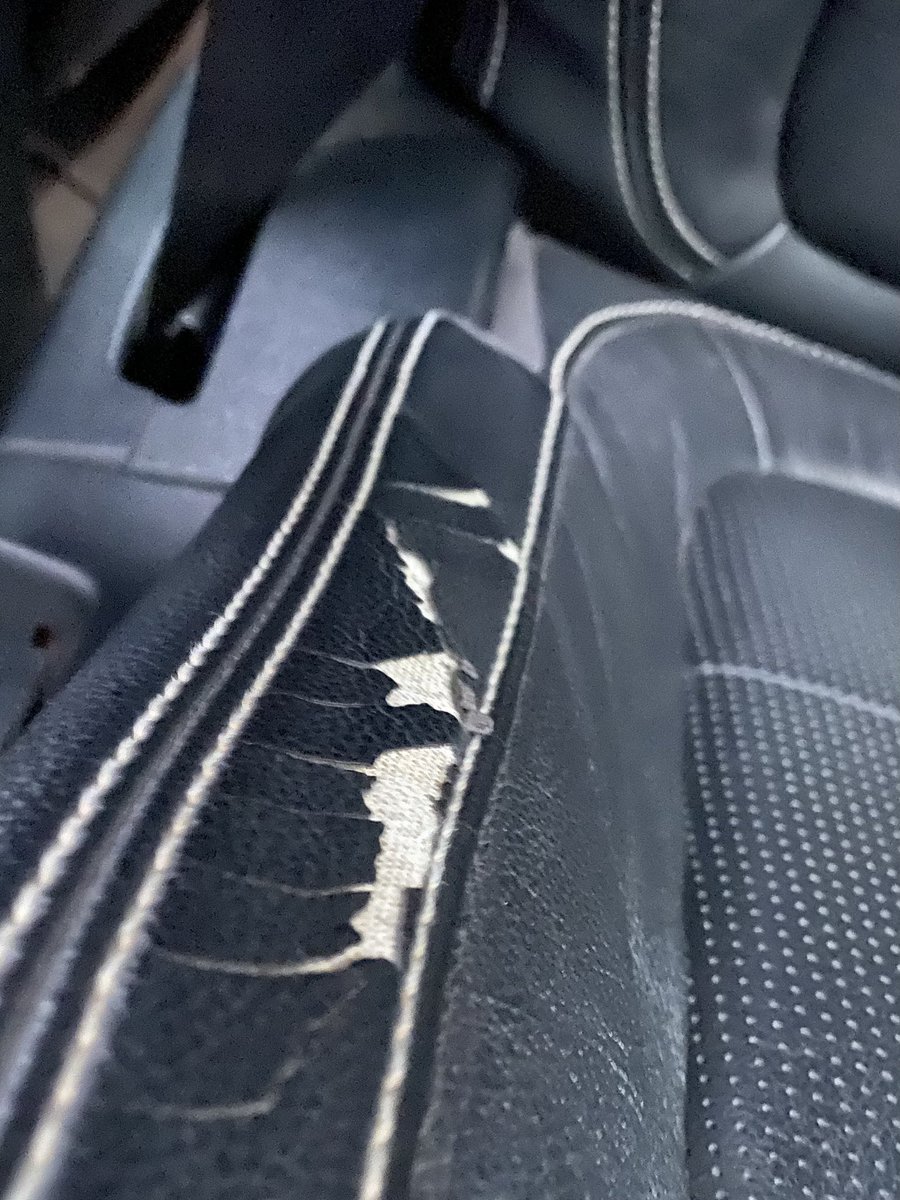 CharliePeckham5's tweet photo. @Jaguar Plastic seats called leather in the brochure tut tut @Jaguar these seats did not last in my #fpace 16k miles and @JaguarUK won’t do anything https://t.co/eSfG4iabVw