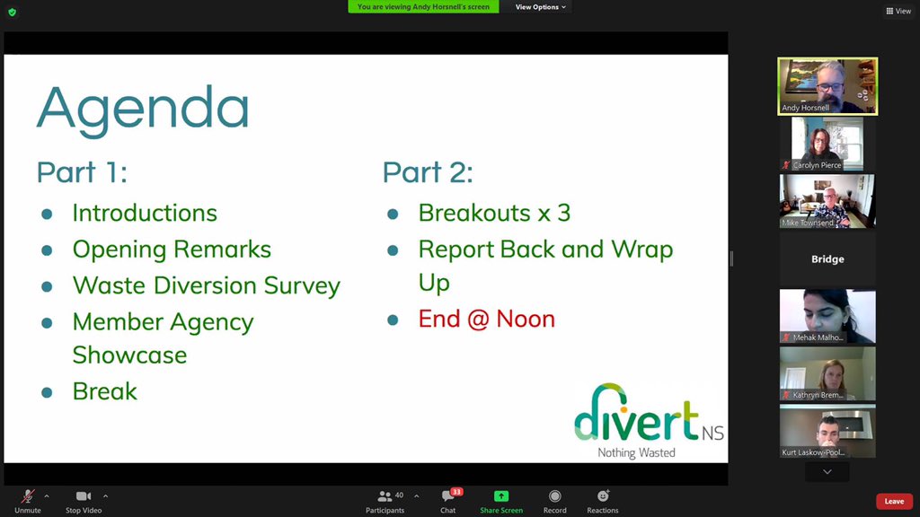 DivertNS's tweet photo. Just getting started with our 1st virtual, online summit! This morning we’re learning and sharing waste-resource business opportunities with Directions Council of NS. #NothingWasted #WasteSummit #DirectionCouncilNS https://t.co/2UW0LYYWW8