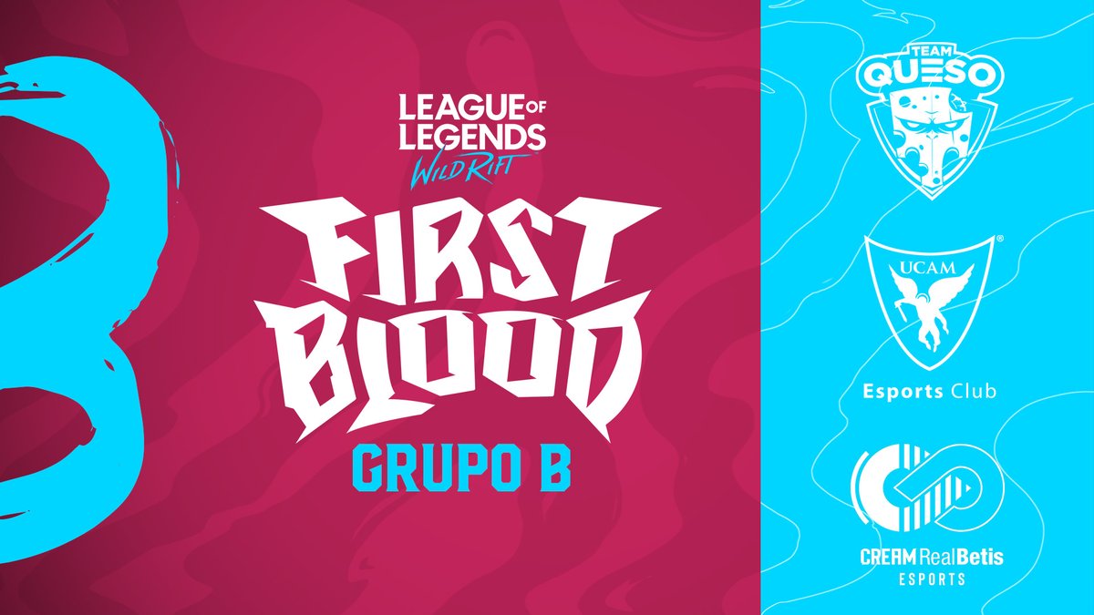 🩸✨¡Presentamos el grupo B de Wild Rift First Blood! 🩸✨

¡Está formado por <a href="/TeamQuesoGG/">Team Queso</a>, <a href="/UCAM_esports/">UCAM Esports</a> y @CreamRealBetis!

Sigue el primer showmatch de <a href="/wildriftES/">League of Legends: Wild Rift</a> en el lunes 21 en twitch.tv/lvpes.

Más información en firstblood.lvp.global