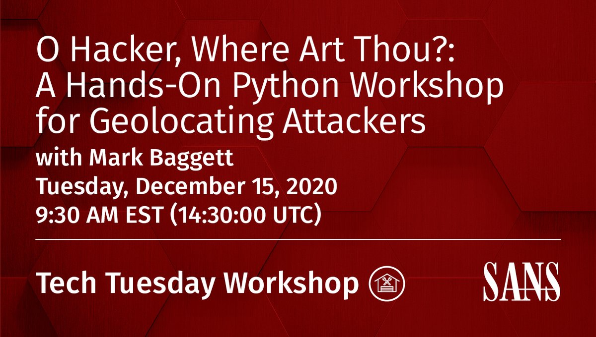 SANSOffensive's tweet photo. @MarkBaggett presents his workshop, O Hacker, Where Art Thou?, today!

#TechTuesdayWorkshops presented via #SANSLiveOnline enable live hands-on learning just like our virtual class rooms. For FREE!

Register here: https://t.co/ZOwvOkYQil https://t.co/RUbst45I83