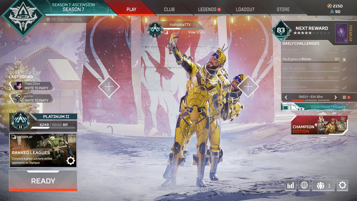 ItsKnoble's tweet image. My first season back to @PlayApex since I ditched the console and this is how far I've came before the ranked season split. Thank you to everyone who has tuned in and watched my progress :)