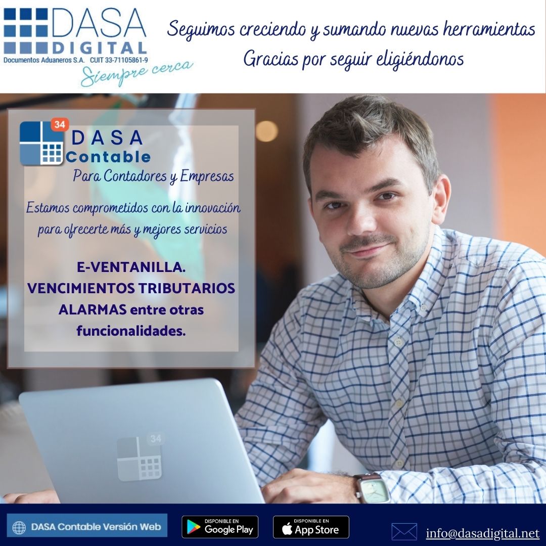 ContableDasa's tweet image. Registrate sin costo en DASA Contable  
La App DASA Contable es tanto para contadores como para empresas,  simplifica la gestión de información,  centraliza todas  las notificaciones y las comunicaciones que envía AFIP a través de E-VENTANILLA.