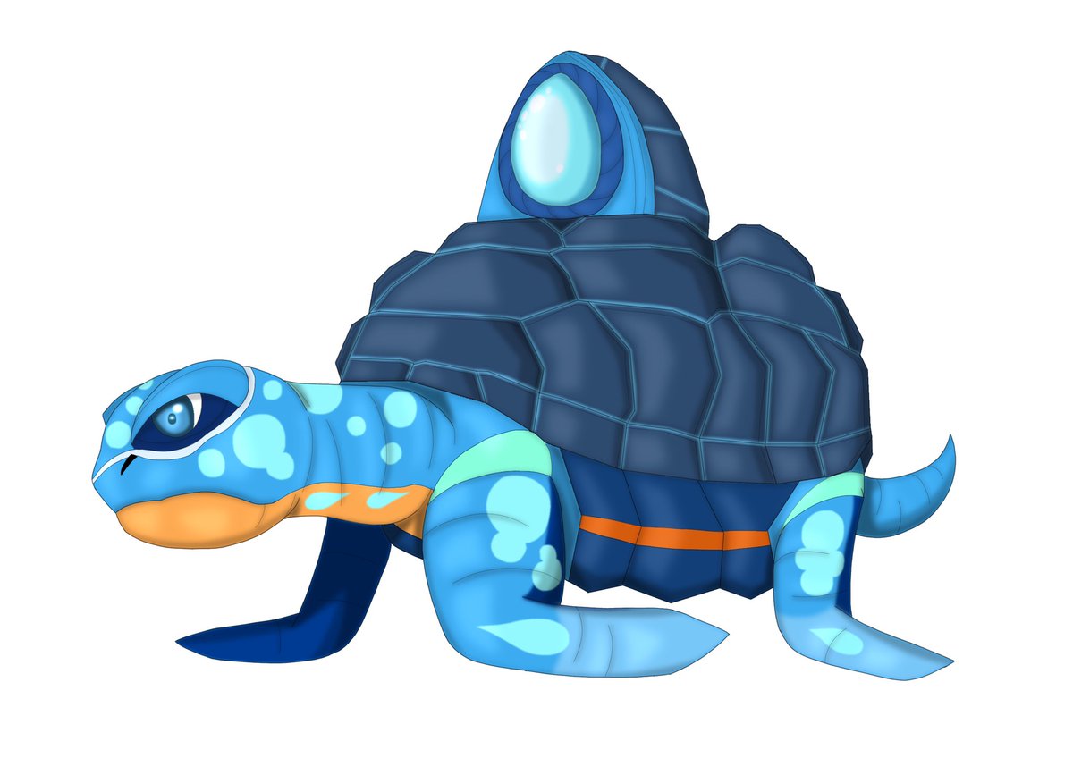 ট ইট র Dupk オリジナル モンスター 水属性のウミガメカメ型モンスターとその進化 覚醒 形態を描きました