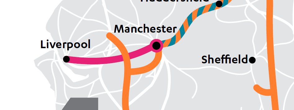 Oh, I've missed off one of the city regions that gets dumped/abandoned: Merseyside.Even in the best case scenario, the NIC have proposed dropping the new link into Liverpool (pink is "upgrades only") which kills off all of the suburban capacity release on the Liv-Man corridor: