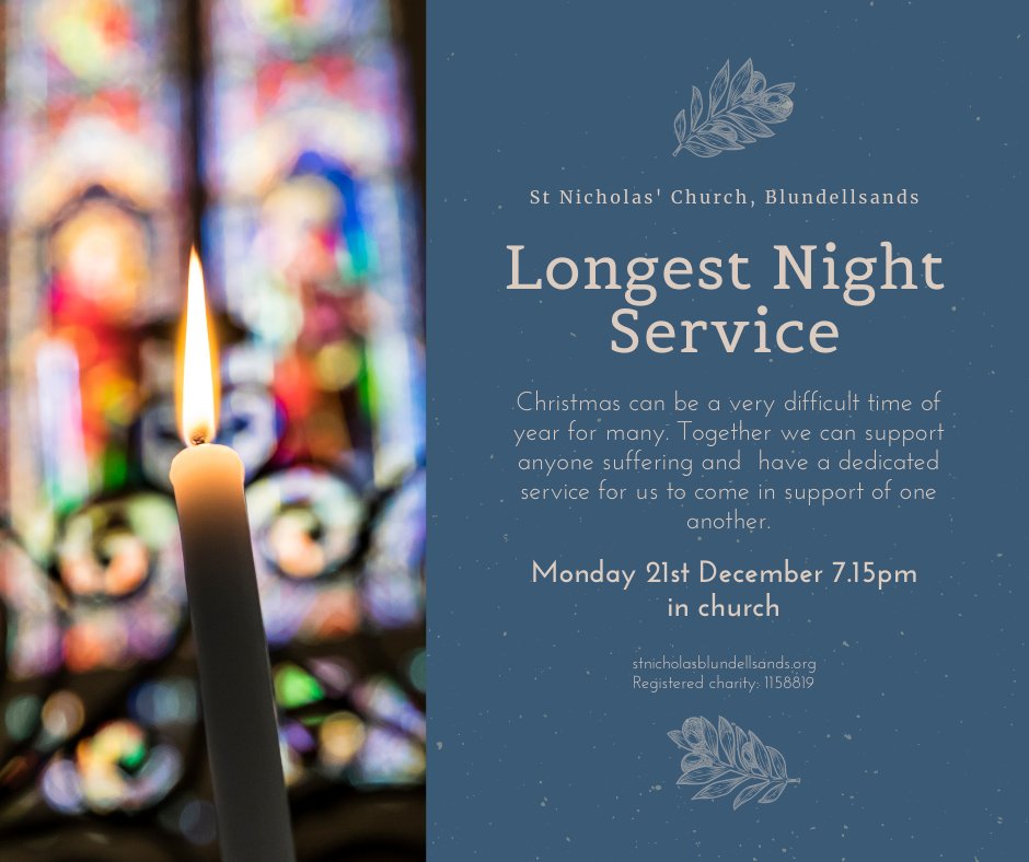We know #Christmas can be a difficult time of year for many. Together we can support anyone suffering at our special church service on Mon 21st Dec at 7.15pm #LongestNightService #PleaseShare #Together <a href="/StNicholasSch/">St Nicholas</a> <a href="/SeftonLibraries/">Sefton Libraries</a> <a href="/seftoncouncil/">Sefton Council</a> <a href="/CrosbyBubble/">Crosby Bubble</a> <a href="/CrosbyVillage/">Crosby Village</a>