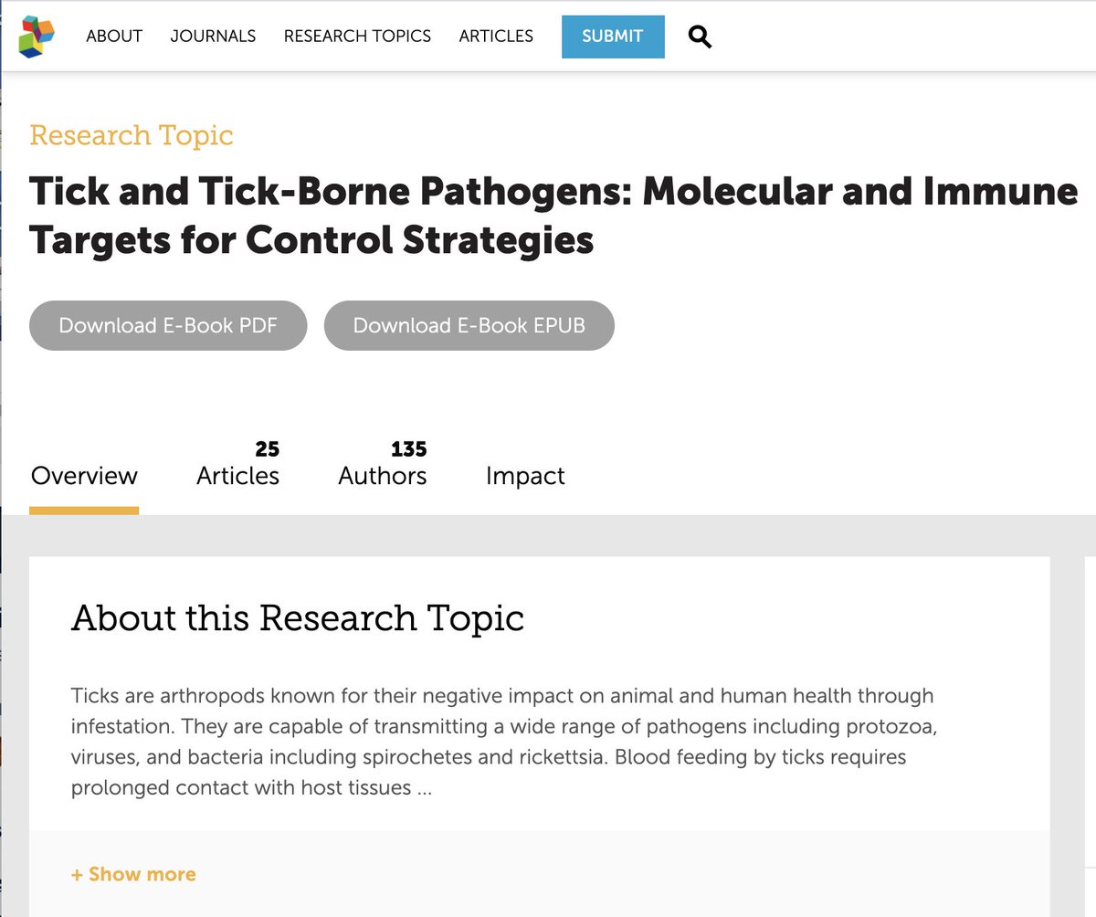 infravec2's tweet photo. #HotOffThePresses: #Free #Tick #eBook now available
#Tick and #TickBornePathogens:
Molecular and Immune Targets for Control Strategies
via @ticks7 @HannahVineer
For more information or to download visit the @FrontiersIn website below:
https://t.co/14WdaaurqL https://t.co/CTznCrrtr0