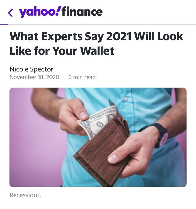 REICoupleIRL's tweet photo. “What Experts say 2021 will Look like for your Wallet?” Last month Erik was a source in Yahoo! Finance. Check the article out: https://t.co/40nBWBSH1p https://t.co/0oAKNakiJC