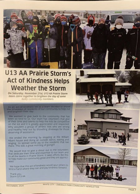 A recent news article posted in the White City December edition shows the PSMHA U13AA team back in November prior to the increased restrictions, helping friends and neighbours.  Such great Christmas Spirit in a time we can all use some.  Great job team #psmhaproud