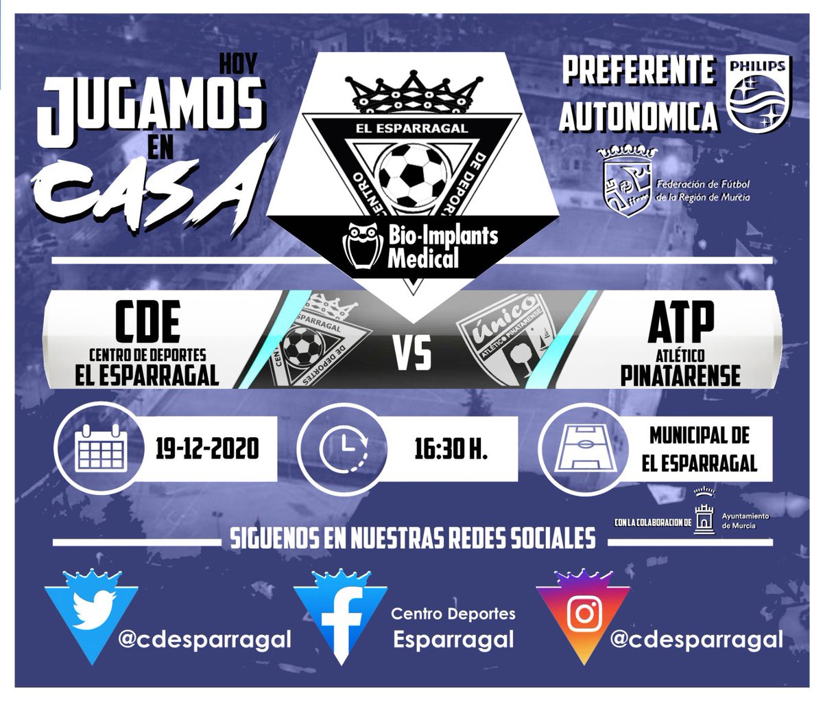 🆕🗞 ¡Ya tenemos horario!
Este sábado día 19 no estrenamos en casa frente al Pinatarense F.C a las 16:30h.
¡Vamos Espa! 🔵⚫️