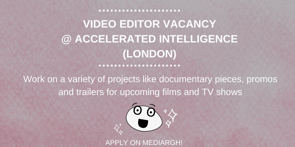 Video Editor Vacancy
@ Accelerated Intelligence
(London)

Apply here: bit.ly/37iWxXa

#videojobs #Tvjobs #editingjob #mediajobs