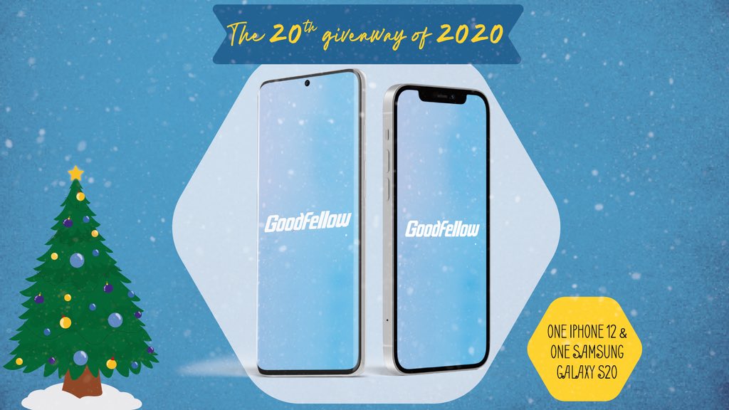 Goodfellowltd's tweet image. To celebrate our last 2020 giveaway and the launch of our Christmas video, we are giving away an iPhone 12 and a Samsung Galaxy S20! ❄️

Share our Christmas video (pinned), follow us and comment #GoodfellowChristmas with the phone you'd like to win! 🎄

#competition #technology
