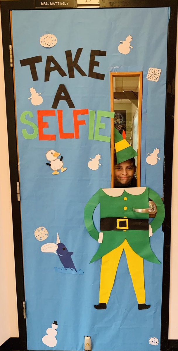 This is what 2nd place looks like for the @SennThomasMS door decorating contest! My kids will always be first place winners in my heart! They did a great job! #SuperSennThomas #GoBlackcats #takeasELFie
