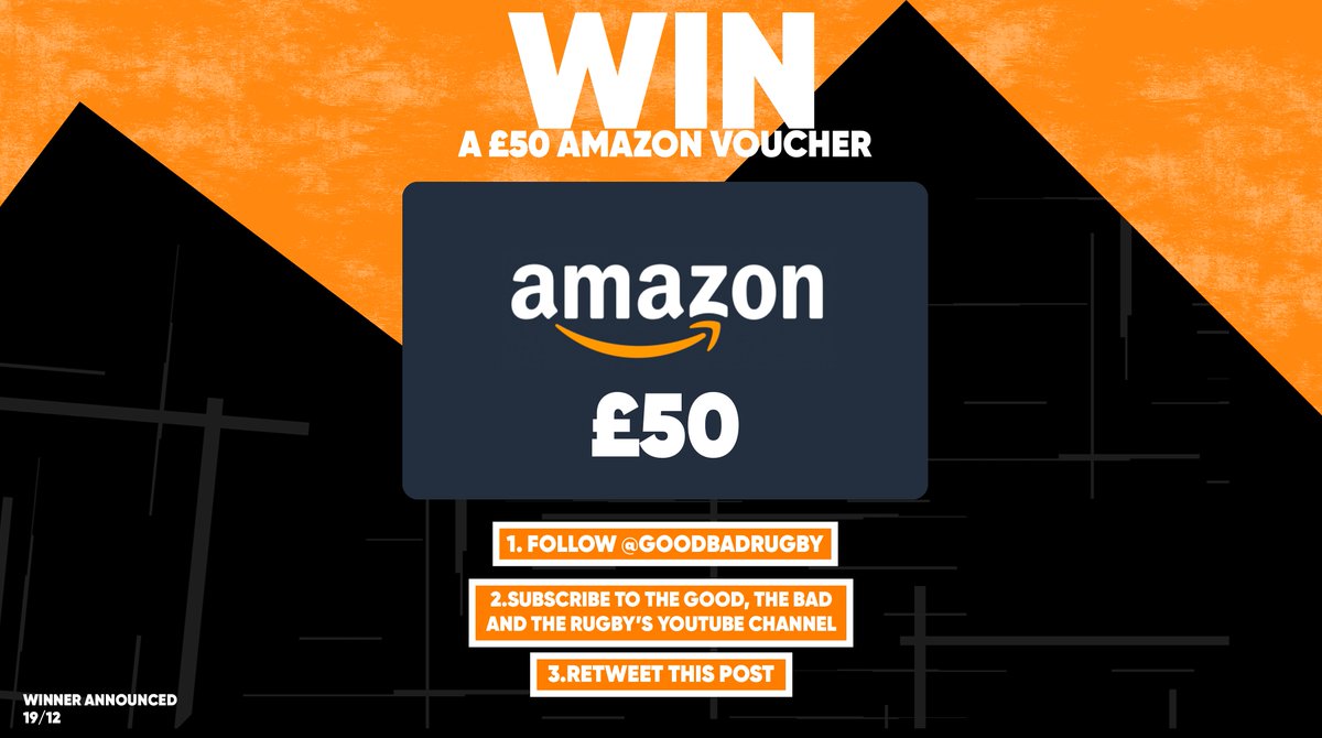 GoodBadRugby's tweet photo. 🎁 DAY 15 of @GoodBadRugby's Advent Calendar....... 

Perfect for the Xmas presents! £50 Amazon gift cards up for grabs today!

✅ To Enter:

1) Follow @GoodBadRugby

2) Subscribe to our YT channel: https://t.co/QbL5cJkJzO

3) RETWEET this post! https://t.co/NPvciKv4Bc