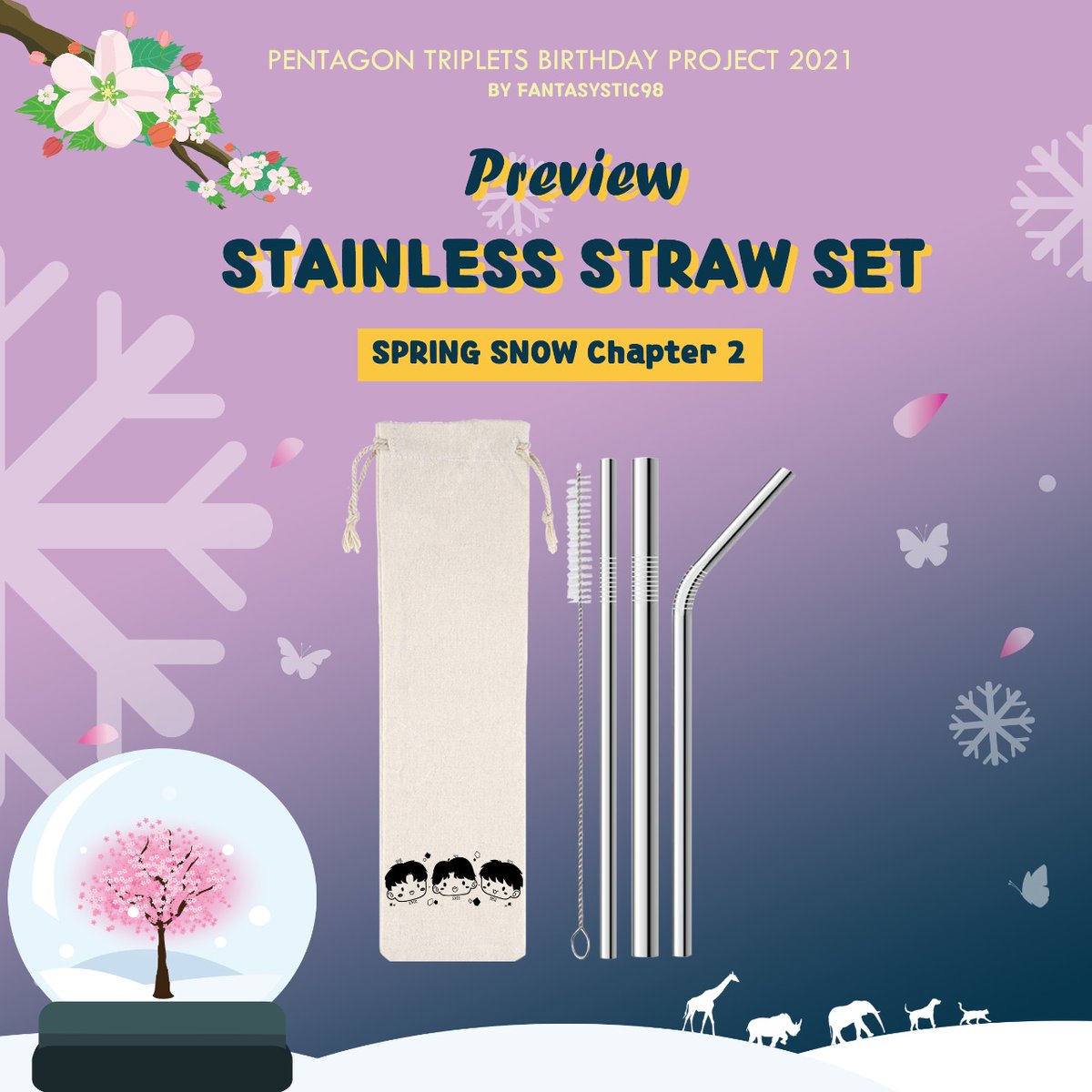 ✨ Stainless Straw Set ✨

Eco friendly thing is a must have for us, especially when we go out😊 And stainless straw is a must since it can be use for substitute the plastic straw.

Grab yours now, universe 💙

#SpringSnowChapter2
#펜타곤 #유토 #키노 #우석 #PENTAGON <a href="/CUBE_PTG/">PENTAGON·펜타곤</a>