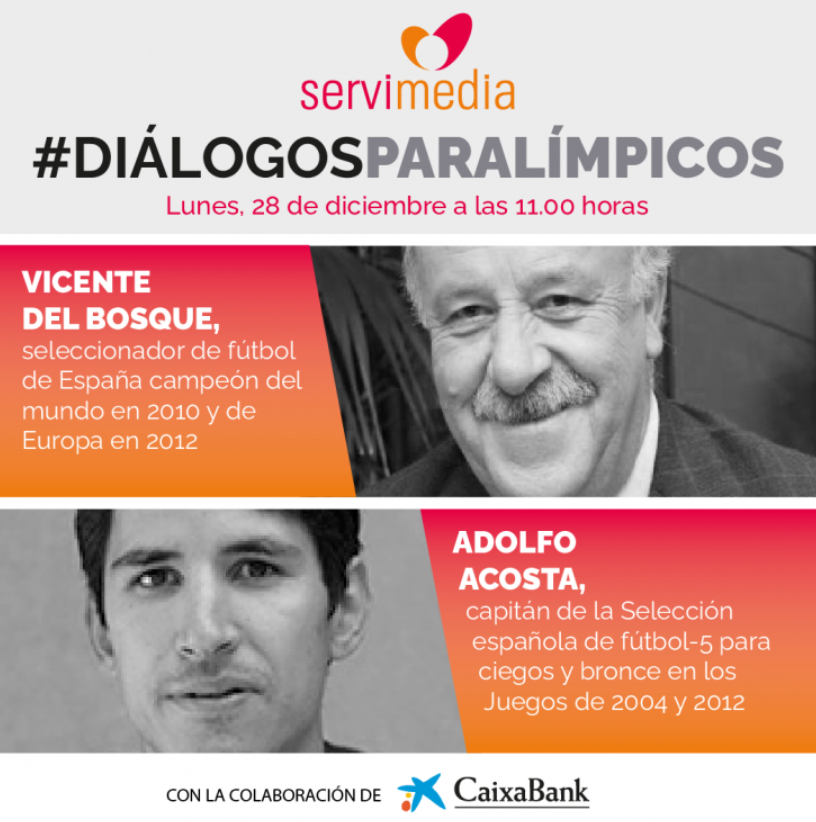 Paralimpicos's tweet photo. Tenemos nuevos #DiálogosParalímpicos 📝
En esta ocasión hablaremos de fútbol ⚽️ con el exseleccionador nacional campeón de Europa y del mundo, Vicente del Bosque, y el capitán de la selección española de fútbol para ciegos, @adolfoarod.
La cita, el 28 de diciembre. ¡Te esperamos! https://t.co/QzSXK2UbGn