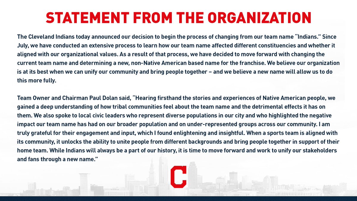 A90Pies's tweet photo. Los @Indians dejarán de llamarse así a partir de 2022, reflejo del cambio de época. @MLB #MLB #Indios #Indians #Cleveland #cambio #Ohio #PaulDolan #beisbol #GrandesLigas #nativoamericanos #RasaDeportes @RasaDeportes

https://t.co/JilPHGPOcA https://t.co/hDuV57WYn7