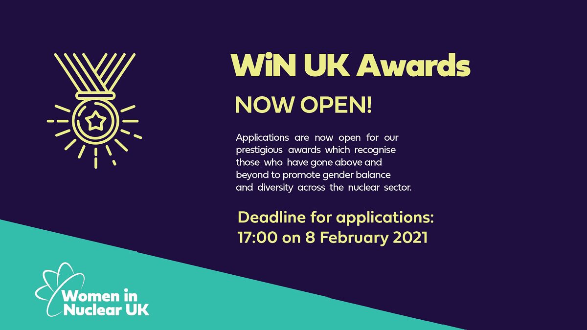 Applications now open for our awards recognising those going above and beyond to promote gender balance and diversity across our nuclear sector.  There are 5 award categories to nominate yourself or others.  Apply before 8 Feb 2021
 
winuk.org.uk/apply-for-win-…    #winuk2021
