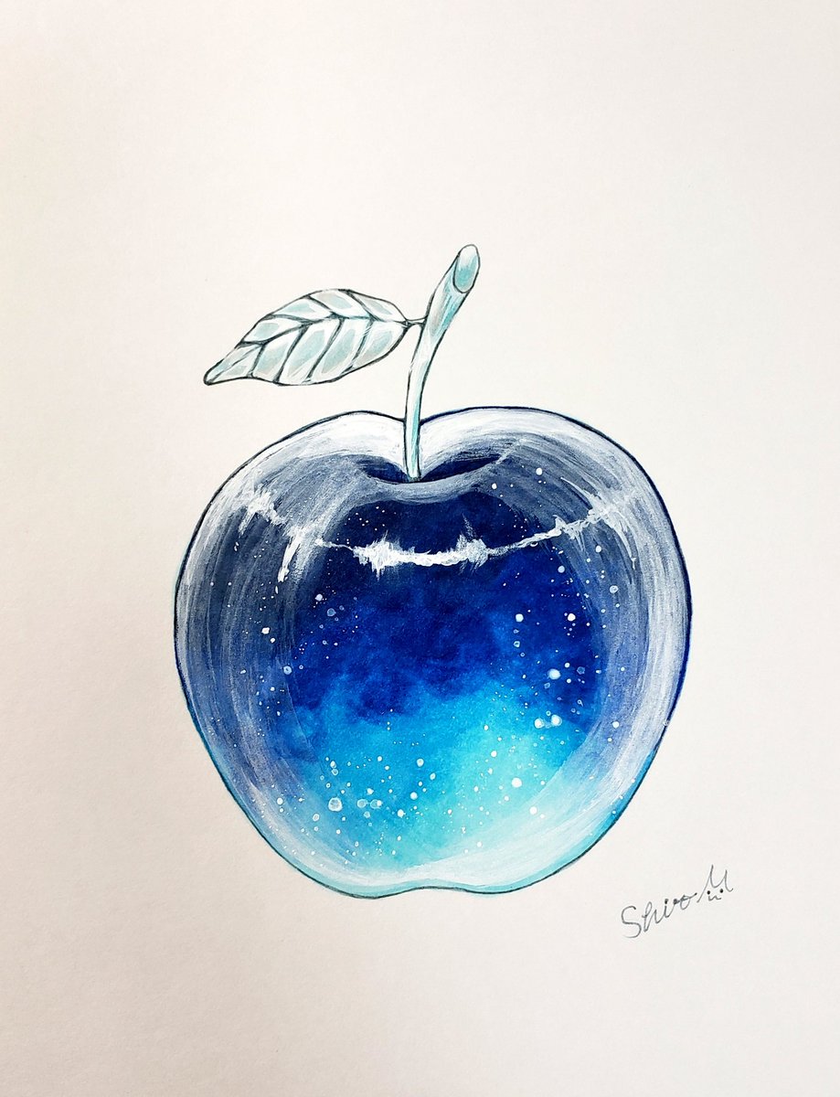 コピック オペークホワイトの試し塗りに 星空なりんごを描いてみました しろえむのイラスト コピック オペークホワイトの試し塗りに 星空なりんごを描いてみました しろえむのイラスト