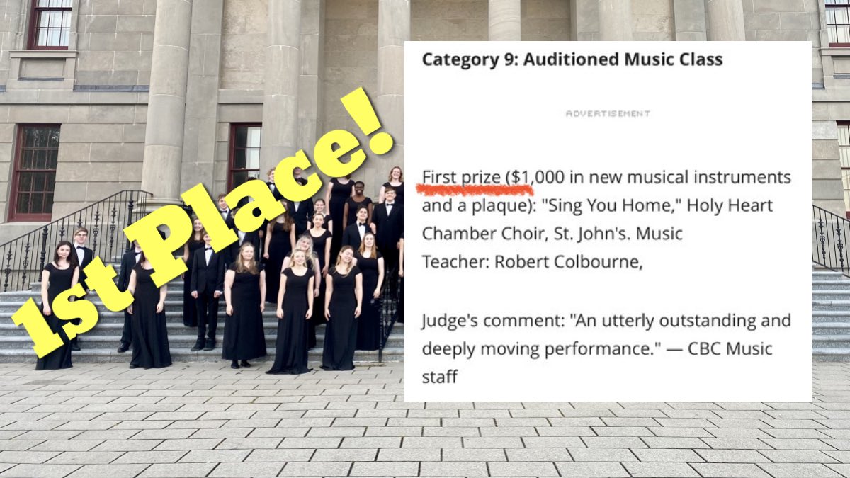BIG NEWS! <a href="/hhmchoral/">Holy Heart Choral Music</a> has WON Canada’s Music Class Challenge 2020 Top AUDITIONED MUSIC CLASS!! <a href="/CBCMusic/">CBC Music</a> <a href="/CBCNL/">CBC Newfoundland and Labrador</a> <a href="/sjmorningshow/">St. John's Morning Show</a> <a href="/ENNISmusic/">The Ennis Sisters</a> <a href="/NLESDCA/">NLESD</a> <a href="/hhmoffice1/">Holy Heart Mary High School</a> <a href="/NL_Assoc_Deaf/">Newfoundland Association of The Deaf</a> <a href="/leighannaryan/">Leigh Ann Ryan</a> <a href="/OnTheGoCBC/">On The Go</a> cbc.ca/music/events/c…