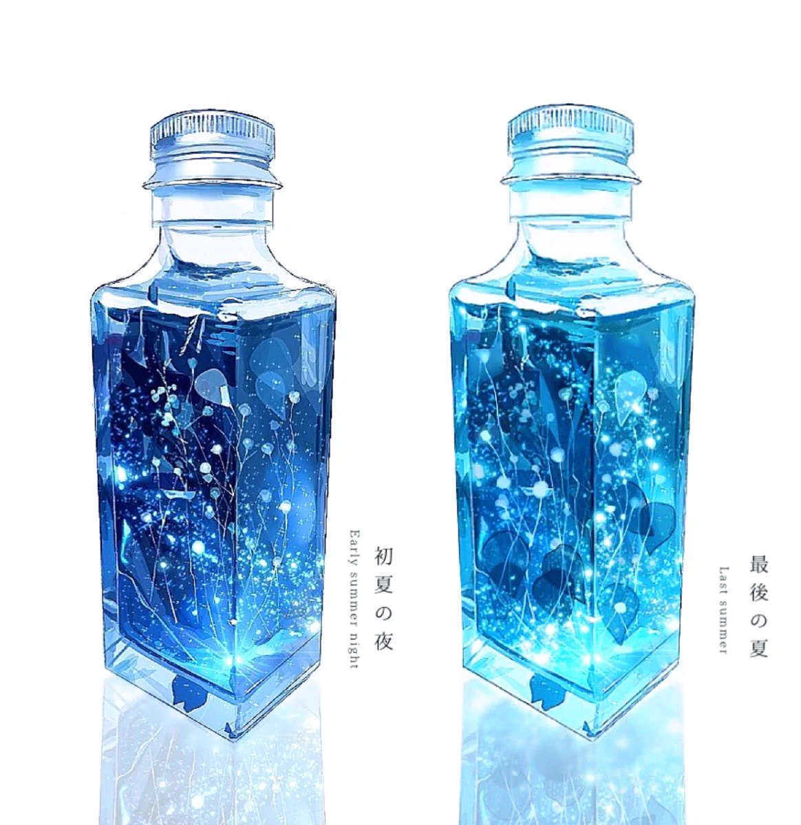 四季× 瓶。ハーバリウムのイラストがとっても素敵。