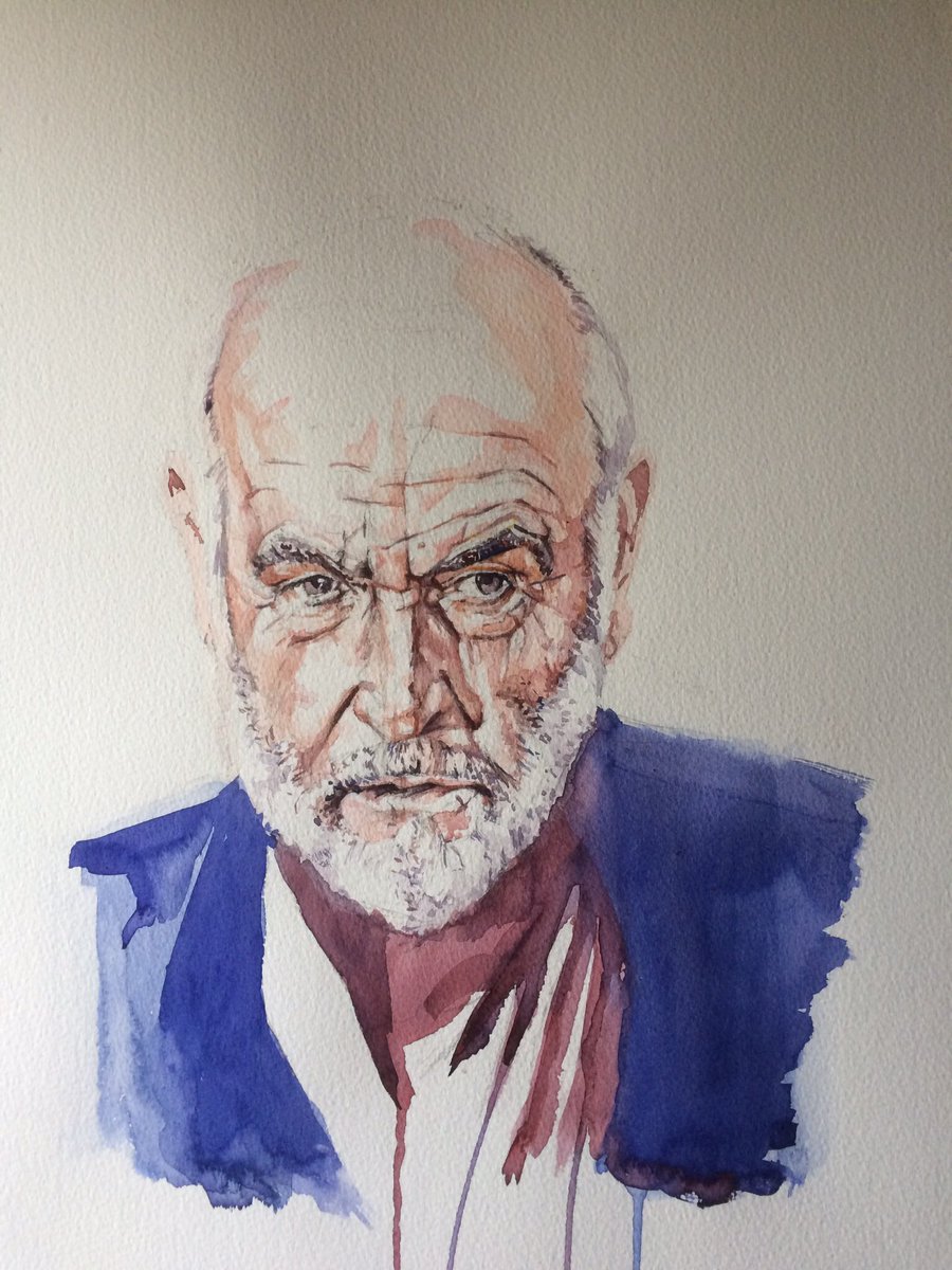 LloydArtist's tweet photo. The late great Sean Connery. This is an old one from a good few years ago. #bond #watercolour #ripbond #portrait #SeanConnery https://t.co/5QWJoJLAou