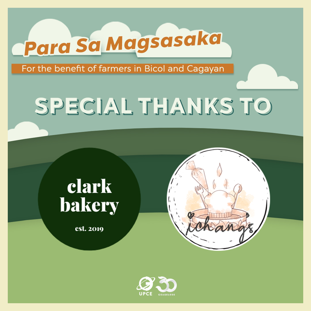 OfficialUPCE's tweet photo. We would like to express our sincerest gratitude to our partners for their support in making this donation drive possible!

Buy from Clark Bakery and Ichang's and a portion of their profits until December 18 will be donated to Bicol farmers! https://t.co/xALWiWFJES