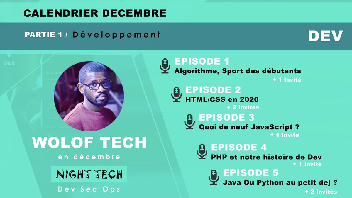 woloftech's tweet image. Hello les amis
Voici le programme de décembre sur woloftech 
Chaque soir on recevra un invité avec qui nous échangerons sur un thème 

🌃C’est le #nighttech 

🔥inscrivez-vous sur le newsletter &amp;amp; abonnez-vous sur le podcast 

bit.ly/37Xj2zX

🇸🇳🚀🚀