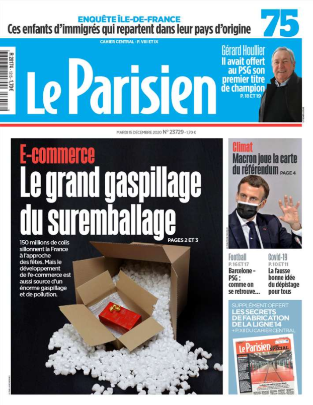 À la Une de <a href="/le_Parisien/">Le Parisien</a> , le grand gaspillage du suremballage ♻️

Pour le 14e épisode de #SauverLePrésent, les 4 médias de la coalition ont mis le « paquet » en s’intéressant aux emballages et leurs conséquences. 

En kiosque aujourd'hui ⤵️