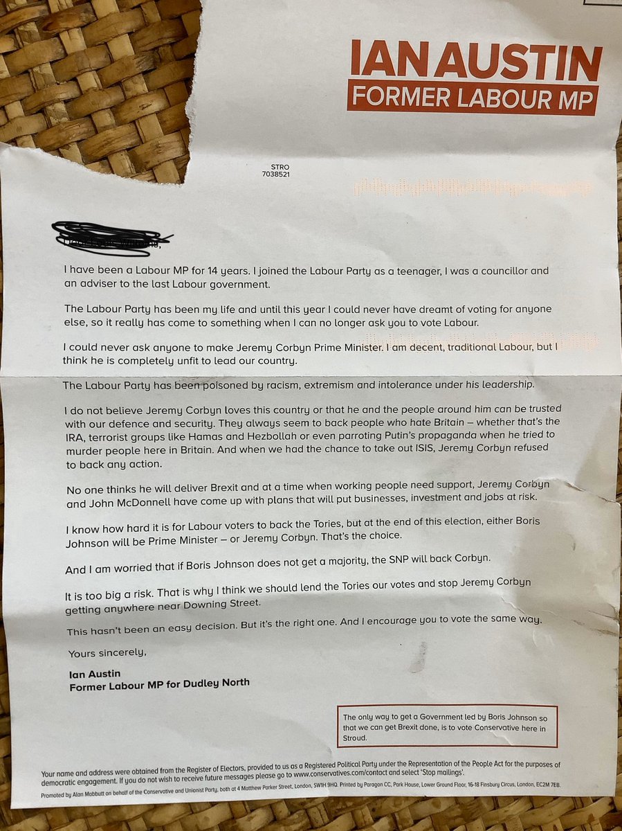 My objections to the man are rooted in more concrete issues. It is my opinion that he is dreadful because he worked alongside the Conservative party to defeat Labour at the last election, explicitly writing to voters to that effect on materials provided by the Conservatives.