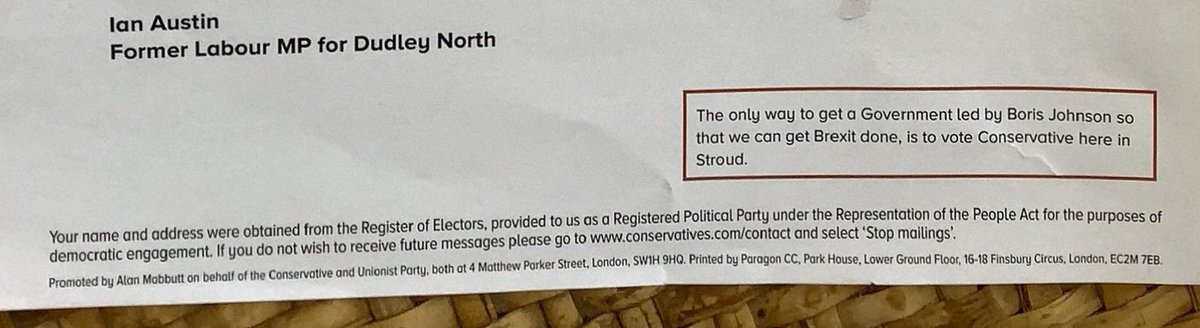 It would appear he prefers Johnson, with his more explicit supposed racism, than that of Jeremy Corbyn's apparent (and extremely well hidden) racism, and let voters know that Johnson's style is preferable to him in Conservative party provided materials.