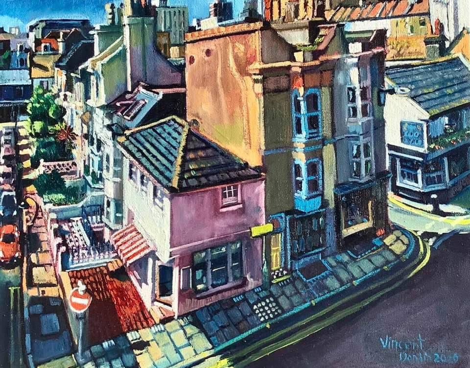 A recently completed commission 
#vincent_donlin #art_on_sea #hastingscontemporary #southebys #bonhams #royalacadamey #insideartists #outsidein #palanthousegallery #shareartonline
#lockdowncollective #kensingtonplace #trafalgarstreet #brighton #rooftops #polyptych #oiloncanvas