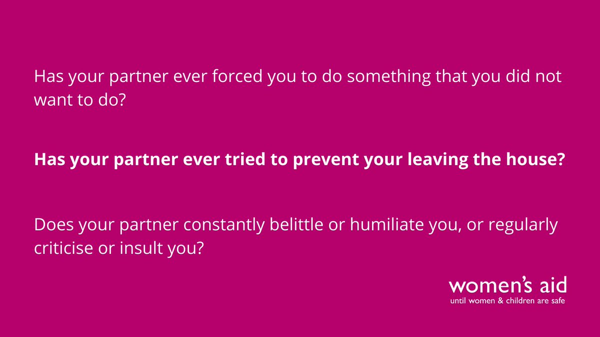 womensaid's tweet image. ❓Does something feel wrong in your relationship?

These questions can help you establish if you're in an unhealthy relationship ➡️ bit.ly/3mgj0Z7

You deserve to feel safe, heard and supported in your relationship.  

(1/2)
⬇️