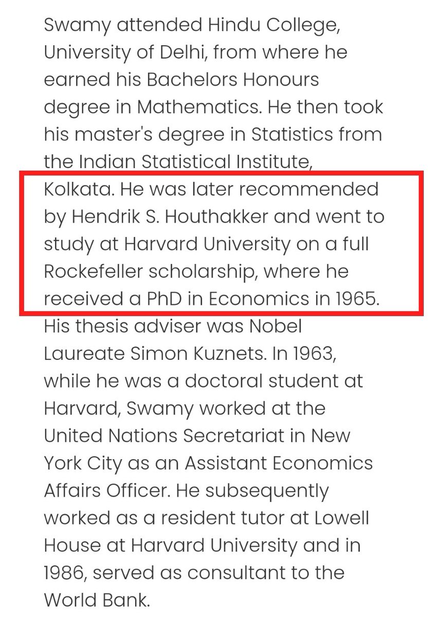 As discussed earlier, I am writing a  #Thread on how Swαmy entered Harvard University. As per claims, Swαmy got full scholarship frm Harvard. I took this SS from official VHS website which says Swαmy got full scholarship frm 'Rockefeller Foundation' & not frm Harvard University 