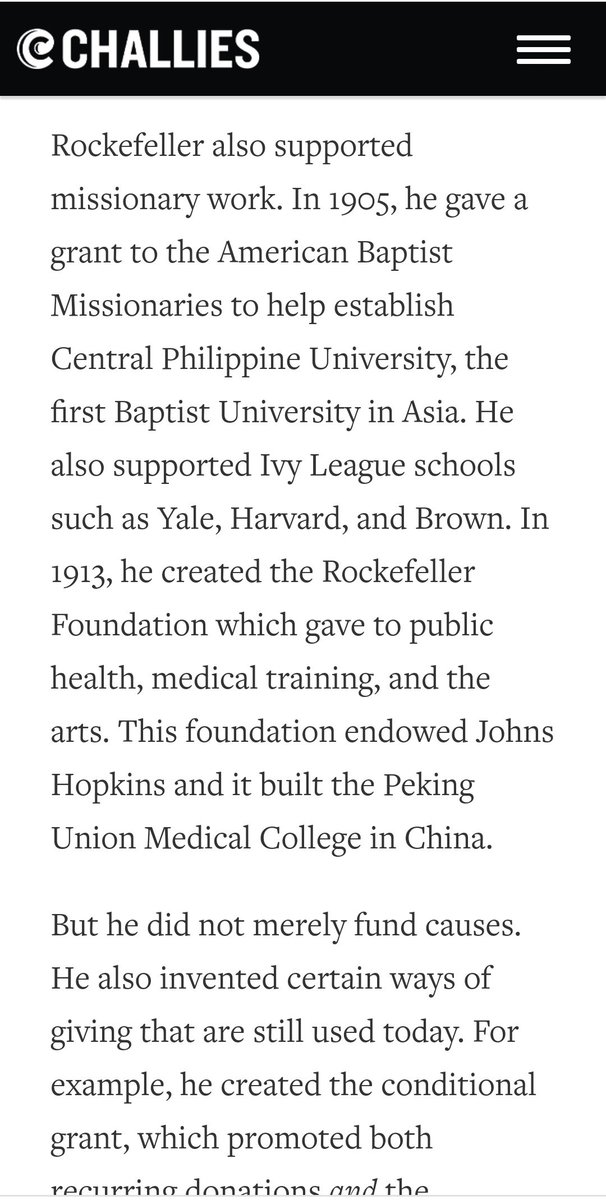 John Rockefeller was staunch Christian who gave funding to Missionaries to setup schools & Universities in Asia. His particular interest was in China, Vietnam, Philippines & also started funding big US schools like Yale, Harvard, etc. This allowed him to handpick his chosen ones