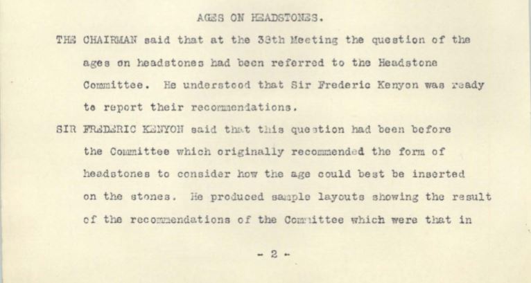 The  @CWGC only decided to include the ages as part of the standard headstone layout in December 1921 - a decision recorded in the minutes of the 40th meeting of the Commission, which can be viewed here:  https://bit.ly/3akc5vA&nbsp;3/4