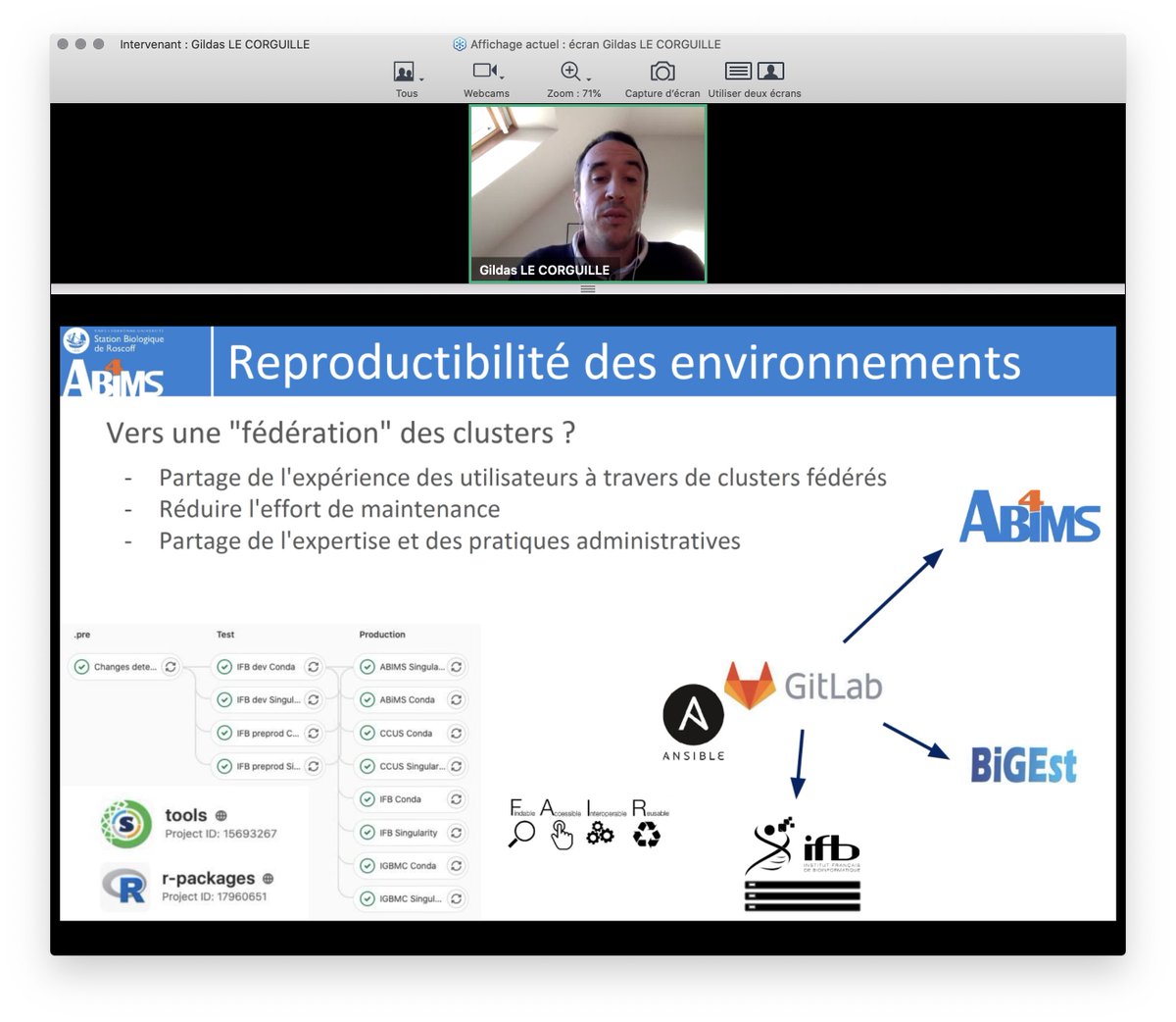 julozi's tweet photo. La fédération des clusters @IFB_Bioinfo  expliquée par @glecorguille ou comment déployer un outil de bioinformatique sur 4 infrastructures de calcul en un coup de Git #gitlab #ansible #nncr https://t.co/bpJcikb5NK