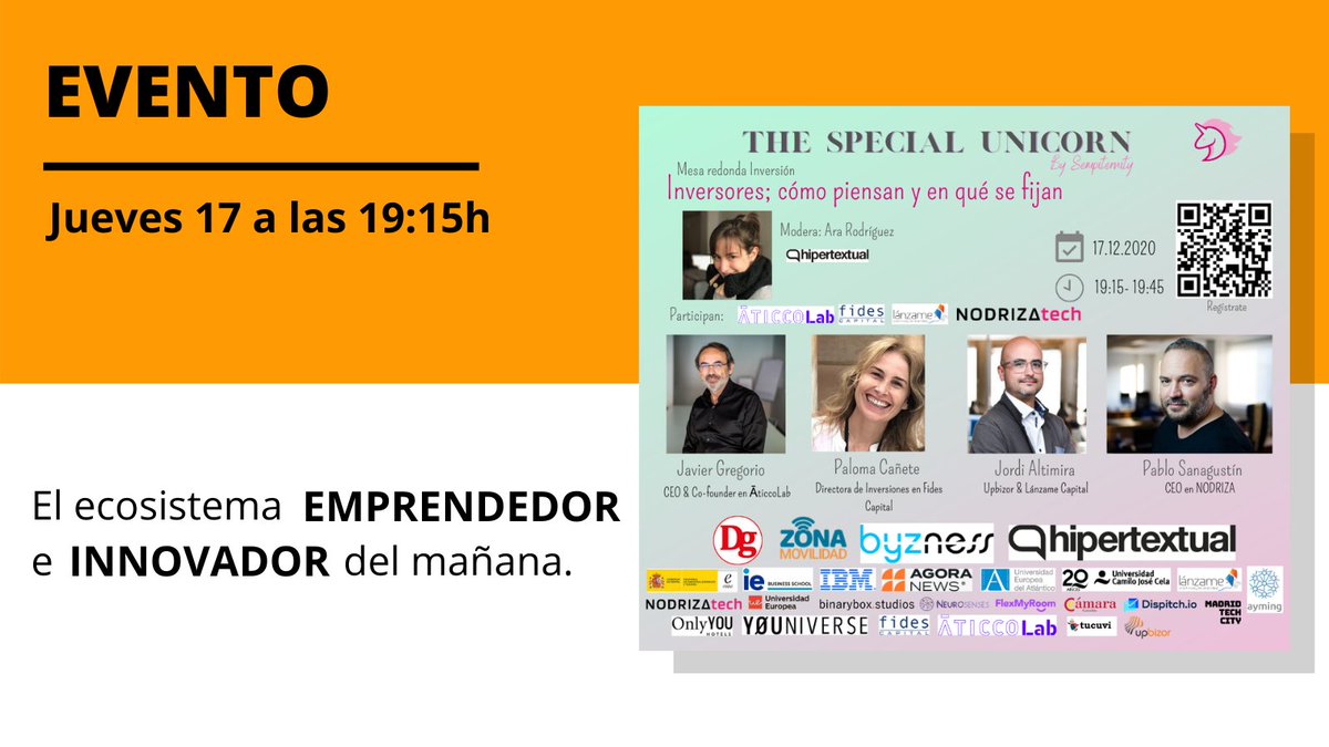 JordiAltimira's tweet photo. "The Special Unicorn" el #evento de en el que hablaremos del #ecosistema #emprendedor e innovador del día de mañana → https://t.co/8l9QjKF4X9

🗓️ Jueves 17 de diciembre a las 18:00h

👥 Junto con @quinof (@AticcoLab), @PaloCanete (#FidesCapital) y @niusan_ (@NODRIZA_tech) https://t.co/O2PGjakD0K