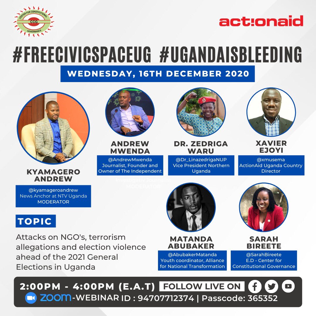 Happening tomorrow @ccgea1 @actionaiduganda #FreeCivicSpaceUg #UgandaIsBleeding