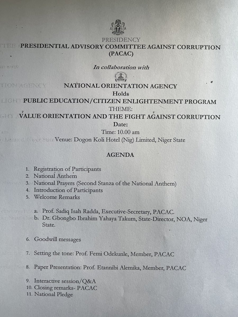 agbahor_aghogho's tweet image. Happening live in Niger state, @pacacng taking the fight against corruption to state level which trickles down to the LGAs @MBuhari @ProfOsinbajo @BossMustaphaSGF @OfficialOSGFNG @DrAhmadLawan @femigbaja @OvieOmoAgege @HonAhmedWase @FemAdesina @GarShehu @akandeoj @toluogunlesi