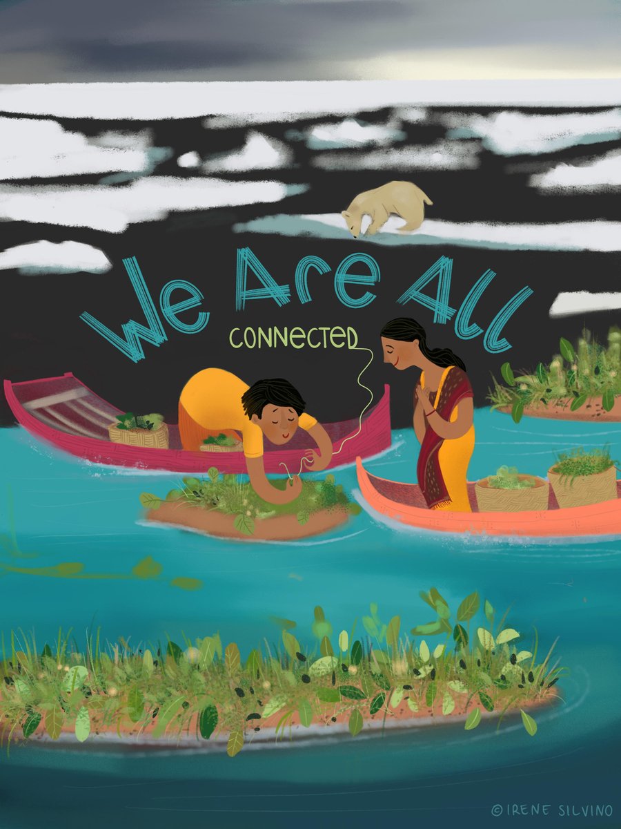 irenesilvino's tweet photo. My "#meltingice and #risingsealevels" for @editartz "Planet Posters" project. I thought about the #floatingfarms  in #Bangladesh . It is moving and incredible to see how they are constantly adapting to the changing environment to be able to support their families. #climatechange https://t.co/Hr9hcyvjrV