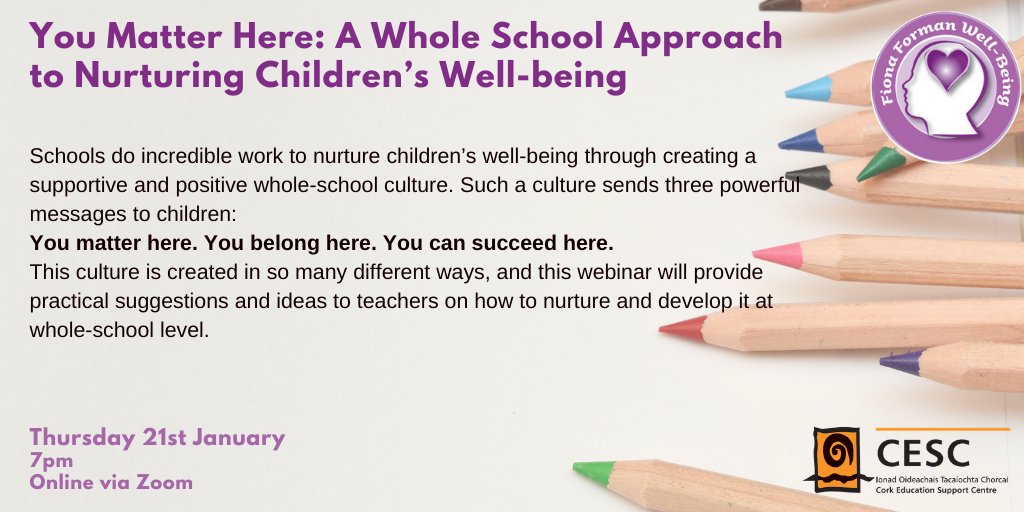 cork_cesc's tweet photo. You Matter Here: A Whole School Approach to Nurturing Children’s Well-being.
See more: https://t.co/RMKtP62JbU
#edchatie #wellbeing #SchoolCulture #CPDatHome https://t.co/1UBfqUL3CY
