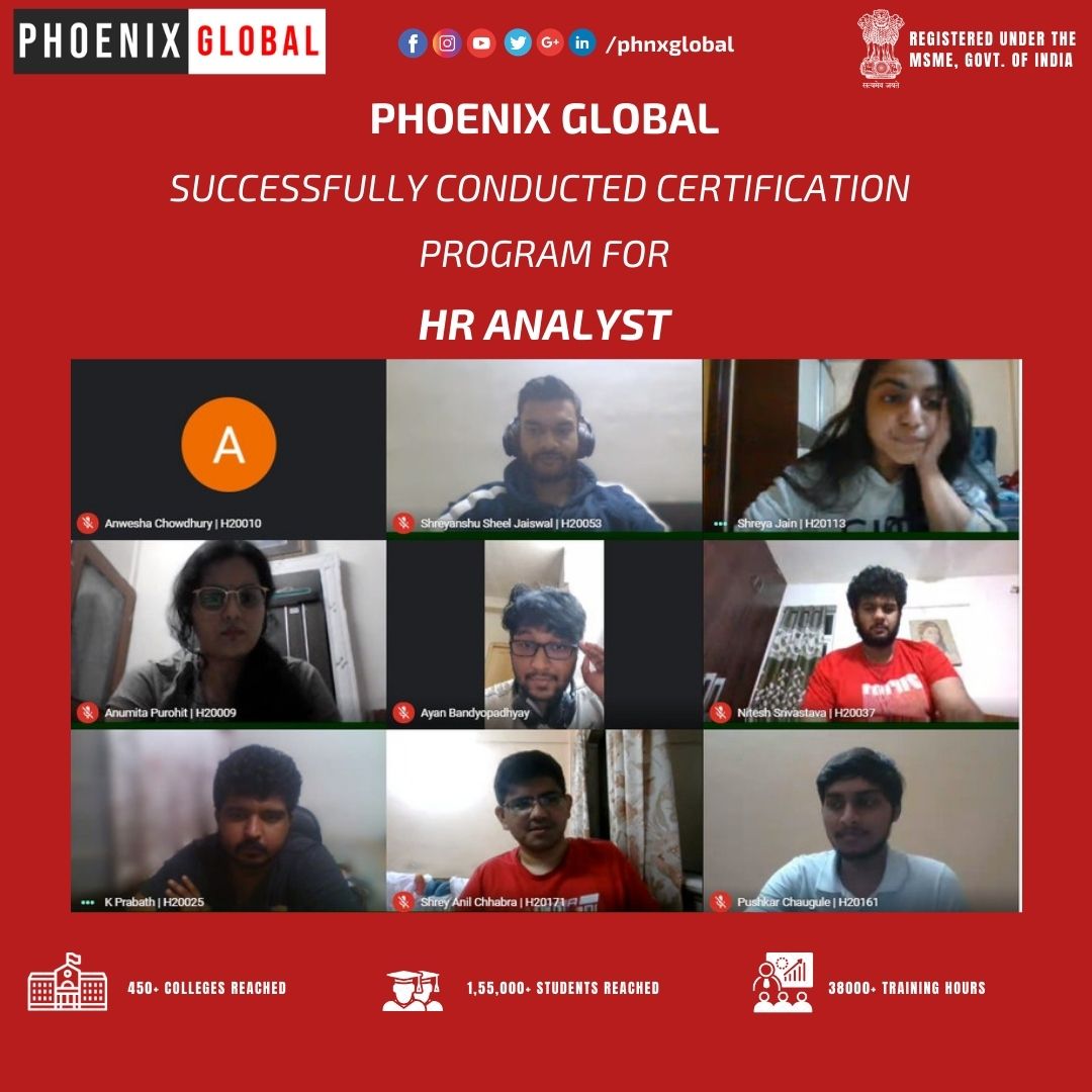 PhnxGlobal's tweet photo. @PhnxGlobal recently conducted certification programs for HR Analytics, on 13 December.
We thank our esteemed course faculty Mr. Vishak Bharadwaj(HR Analytics)
#internship #phoenixglobal #iimranchi #iimrohtak #iimnagpur #iimvisakhapatnam #ximekochi #phnxglobal #Certification  #hr https://t.co/FFNhzIeRVy