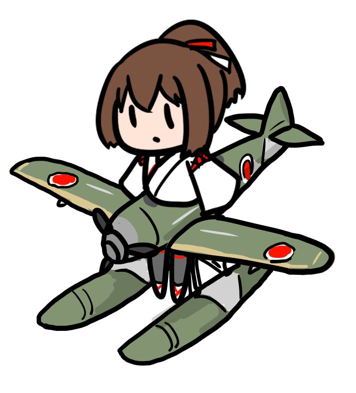 ise (kancolle) 1girl brown hair ponytail solo chibi japanese clothes white background  illustration images