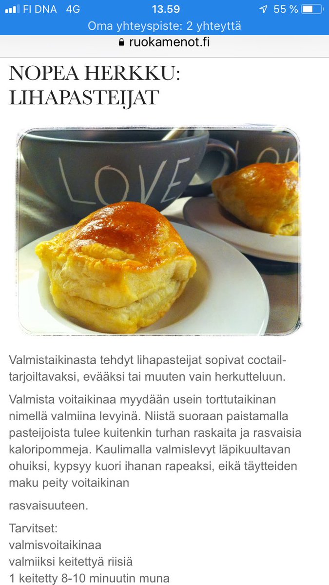Ruokamenot's tweet photo. Päivä 15/24

JUHLAPÄIVIEN VARALLE

Meillä on ollut traditiona palapeliä kootessa napostella näitä joulun välipäivinä. 

Lihapasteijoita voi hyvin tehdä etukäteen ja pakastaa. 

https://t.co/woht9fU8hN

#jouluherkku #suolainenvälipala #lihapasteija #resepti #leivonta #ruokamenotfi https://t.co/dYLxZgMqDN