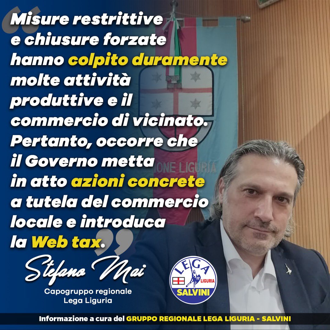 GruppoLegaLig's tweet photo. Misure #restrittive e #chiusure forzate hanno colpito duramente molte #attività #produttive. Il #governo introduca la #Web #tax per tutelare il #commercio #locale.🔜 https://t.co/O8Rp4ifUqy https://t.co/JdsfPhjP6q